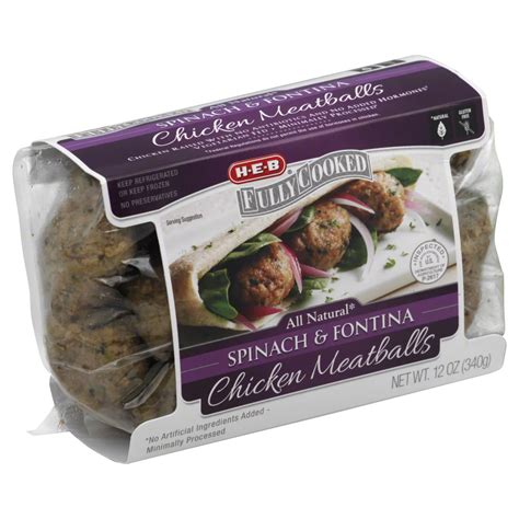 H E B Fully Cooked Spinach And Fontina Chicken Meatballs Shop