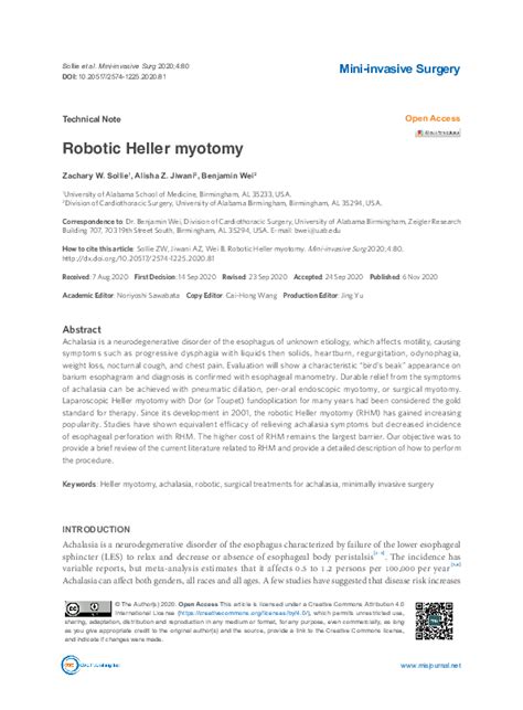 (PDF) Review of Robotic Heller Myotomy for Achalasia Treatment