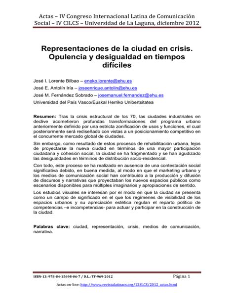 Representaciones De La Ciudad En Crisis En Los Medios De Comunicaci N