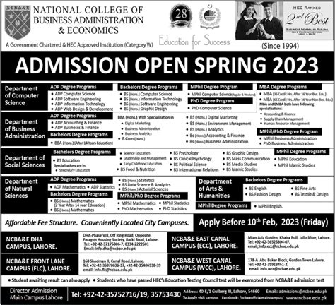 Ncbae Adp Bs And Ms Admission Announced For The Year Spring 2023 Resultpk