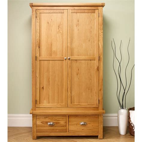 Woburn Oak Wooden 2 Door 2 Drawer Wardrobe | Happy Beds