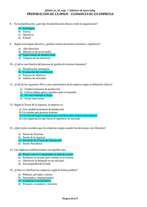 SOLUTION Preguntas Tipo Test De Examen Econom A De La Empresa Studypool