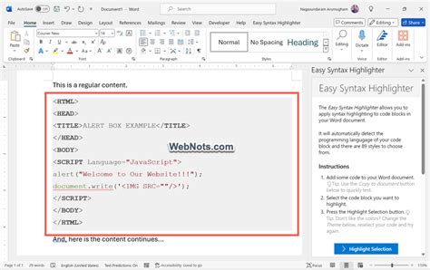 How To Insert Code Blocks In Microsoft Word With Syntax Highlighting