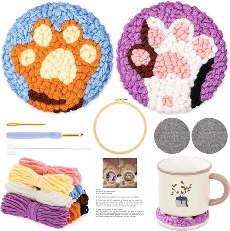 JSRQT 2 Pieces Punch Needle Coaster Kits Punch Needle Starter Kit For