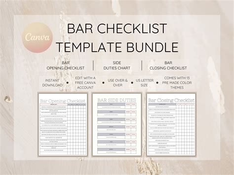 Bar Template Bundle Includes Opening Checklist Closing Etsy