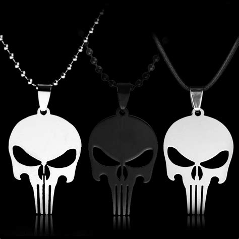 Colar Punisher Frank Castle Skull Head Eye Crossboes Exército Prata Cor