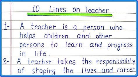 Lines Essay On Teacher In English For Students In English Teacher