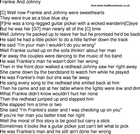 Old Time Song Lyrics With Guitar Chords For Frankie And Johnny C