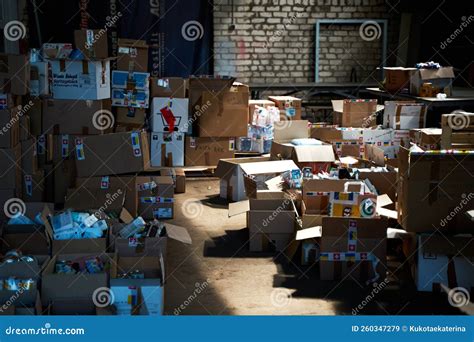 Boxes With Humanitarian Aid For Ukraine In Volunteer Centre Warehouse