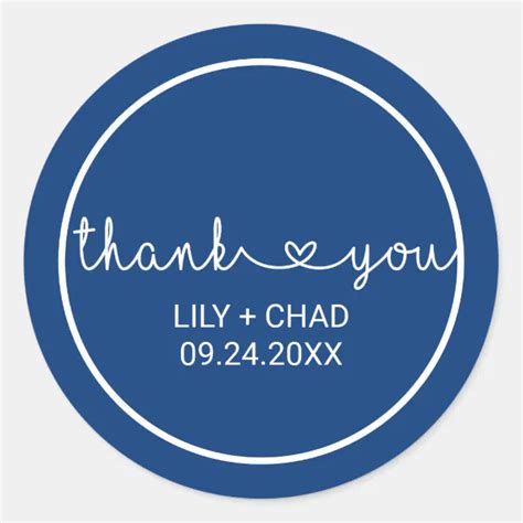 Love Hearts Navy Thank You Wedding Favor Classic Round Sticker Zazzle