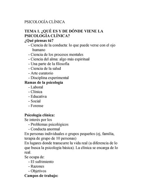 Psicologia Clinica Temario PsicologÍa ClÍnica Tema 1 ¿quÉ Es Y De DÓnde Viene La PsicologÍa