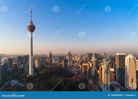 Menara Kuala Lumpur Tower With Sunset Sky Aerial View Of Kuala Lumpur