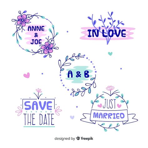 Free Vector Hand Drawn Floral Wedding Badges Collection