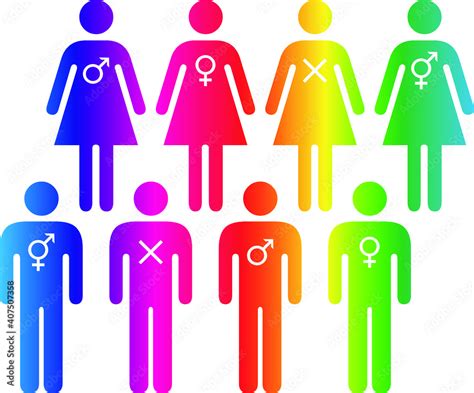 People Icons Gender Fluidity Gender Identity Sexuality Rainbow In Two Rows Stock