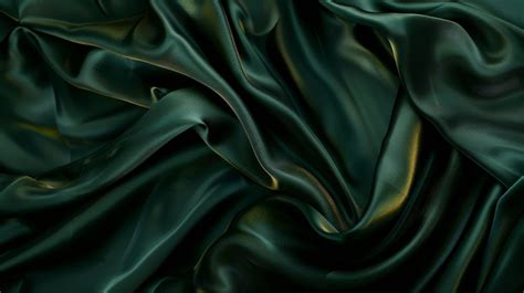 Flowing Dark Green Silk Drapery With Gold Accents