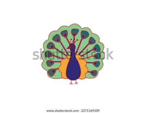 Beautiful Peacock Cartoon Bird Ornamental Feathers Stock Vector