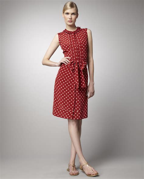 Lyst Tory Burch Graham Polka Dot Silk Dress In Red