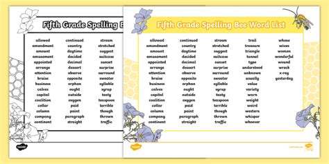 Spelling Words 5th Grade