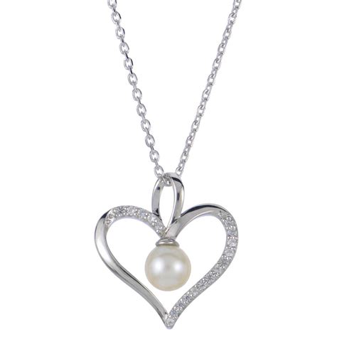 Cultured Freshwater Pearl And Created White Sapphire Heart Pendant