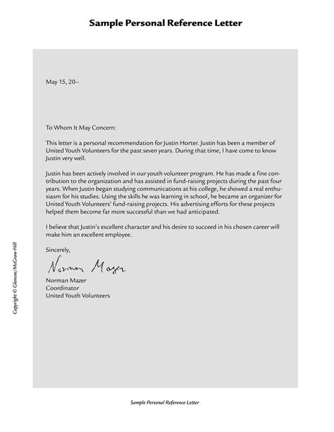 Personal Reference Letter Template