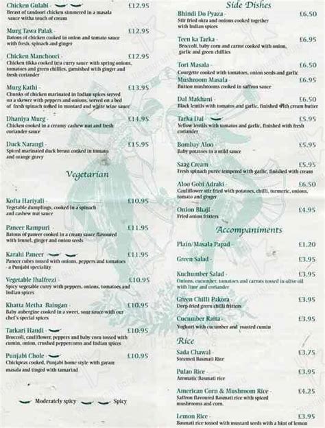 Menu at Tamasha restaurant, Bromley