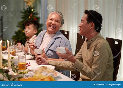 Guests Laughing at Dinner Party Stock Image - Image of senior ...