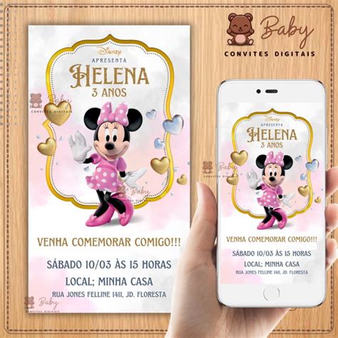 Convite Minnie Rosa E Dourado Digital Elo Produtos Especiais