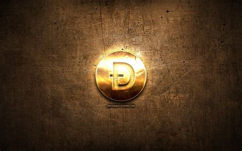 Download wallpapers Dogecoin golden logo, cryptocurrency, brown metal ...