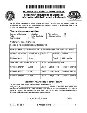 Fillable Online Okdhs Form An S Dcfs Oklahoma Department Of