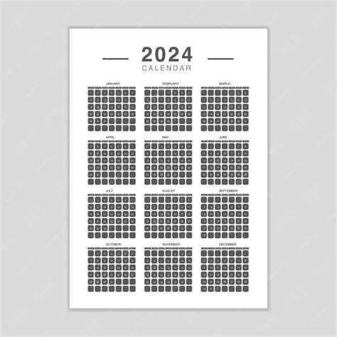 Plantilla De Calendario Editable 2024 Vector Premium