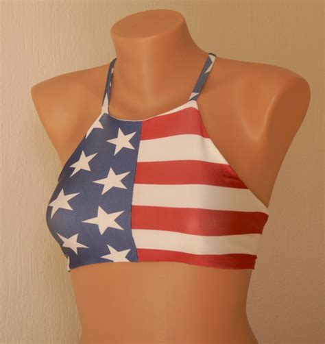 American Flag Bikini Top American Flag High Neck Halter Bikini Etsy