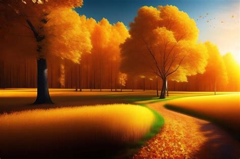 Premium Ai Image Golden Autumn Natural Forest