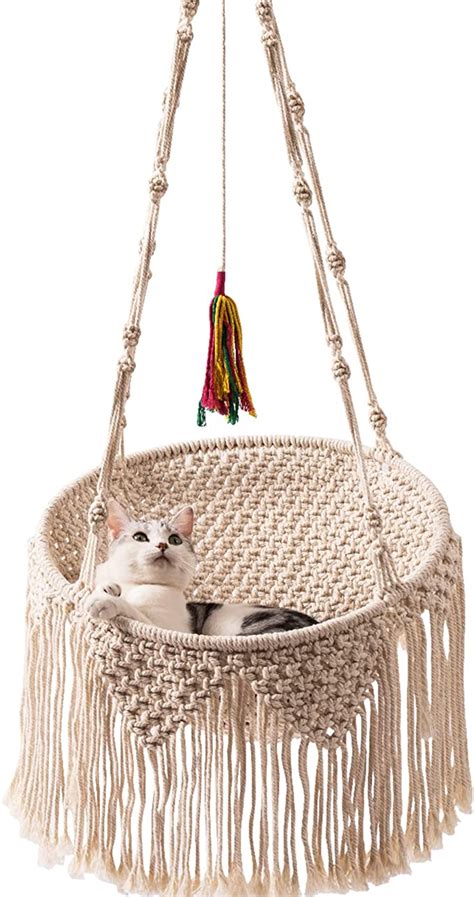 MEWOOFUN Macrame Cat Hammock Cat Wall Furniture Hanging Cat Bed For