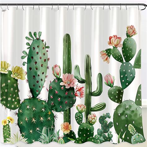 Cactus And Cacti Flower Shower Curtain Natureinspired Bathroom Decor