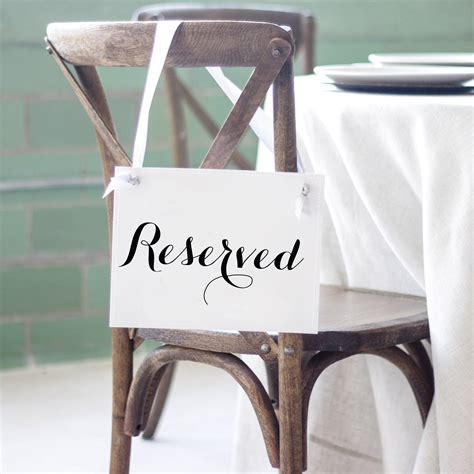 Reserved Seat Sign For Wedding Ceremony Or Event Party Chair Banner