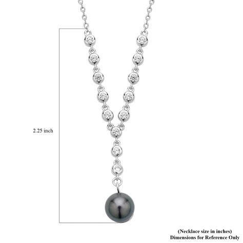 Buy Tahitian Cultured Pearl 9 10mm And White Zircon Necklace 18 Inches In Rhodium Over Sterling