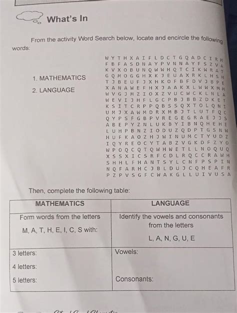 From The Activity Word Search Below Locate And Encircle The Following