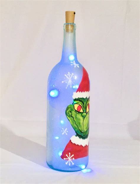 Grinch Christmas Bottle Light Hand Painted Wine Bottle Light Beer