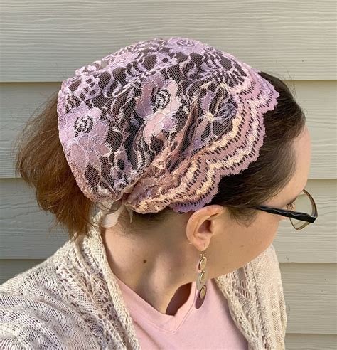 Full And Medium Coverage Pink Floral Lace Snood Headcovering Prayer