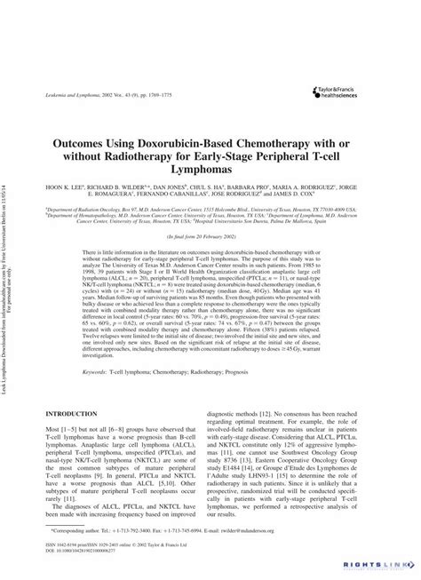 Pdf Outcomes Using Doxorubicin Based Chemotherapy With Or Without Radiotherapy For Early Stage