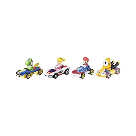 Hot Wheels Mario Kart coffret 4 mini véhicules Yoshi Peach Mario et Maskass