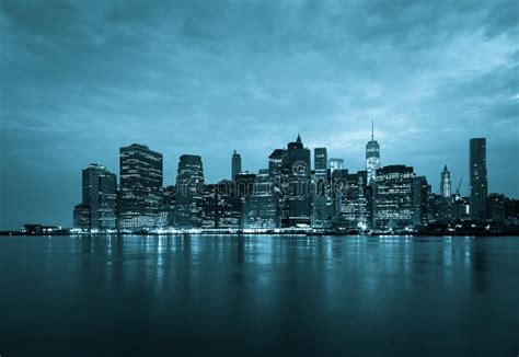 Nowy Jork Panoramiczny Widok Manhattan Linia Horyzontu Nocą Zdjęcie