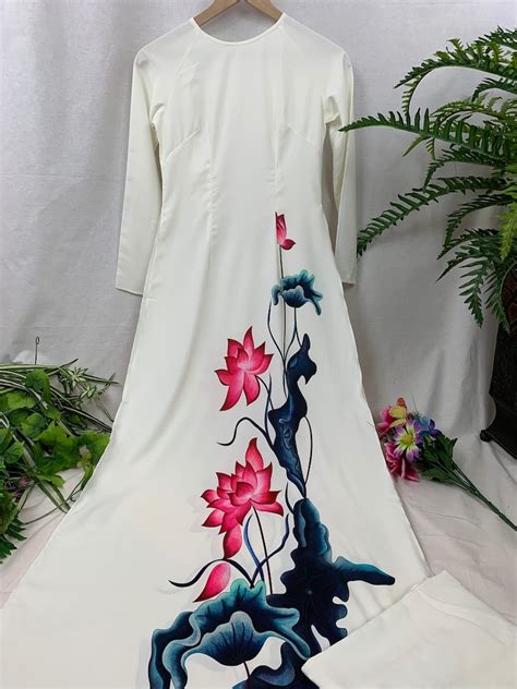 White Ao Dai Vietnamese Lua Mango Silk Long Dress With Pants Etsy