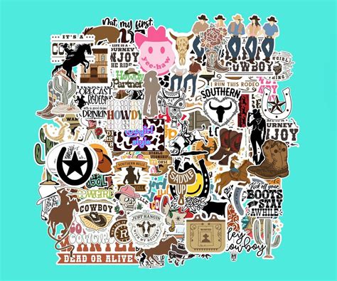 Western Stickers Pack 10 100 Stickers Cowboy Cowgirl Sticker Bundle