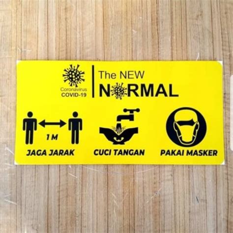 Jual STICKER SIGN NEW NORMAL CUCI TANGAN JAGA JARAK PAKAI MASKER