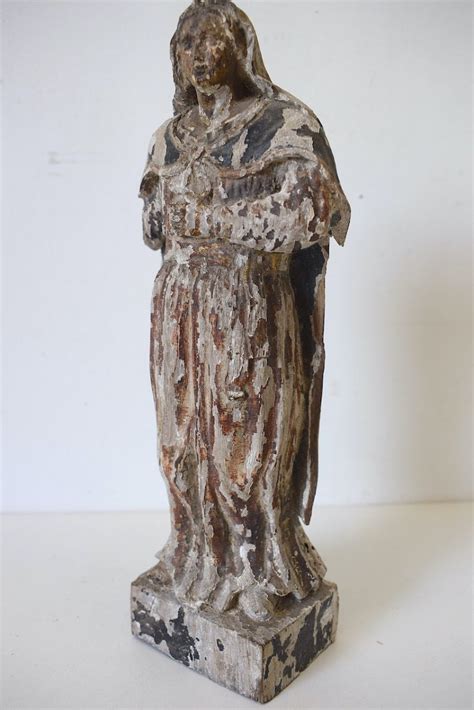 Proantic Art Populaire Religieux Vierge Ou Sainte En Bois Sculpt Eacu