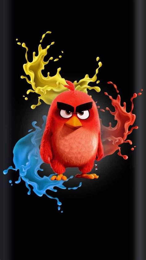 an angry bird with yellow and red paint on it's head