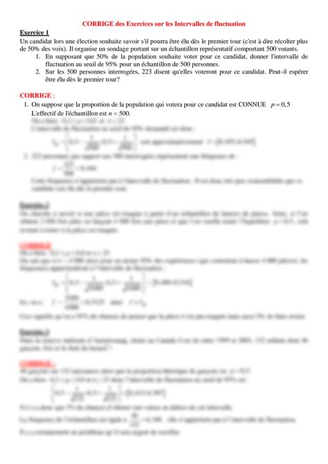 Solution Exercices Corriges Sur Les Intervalles De Fluctuation Studypool