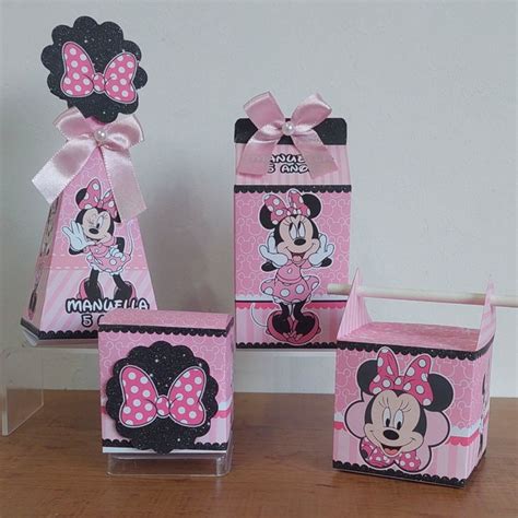 20 Caixinhas Personalizadas Minnie Rosa Pegue E Monte Elo7