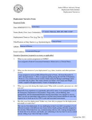 Fillable Online Dcp Psc Deployment Narrative Form Required Fields Date